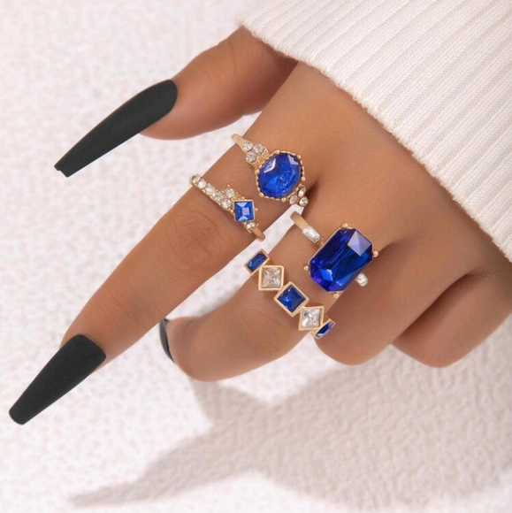 4pcs/set Simple Alloy & Rhinestone Geometric Rings For Women, Dating Gift - Picture 2 of 9